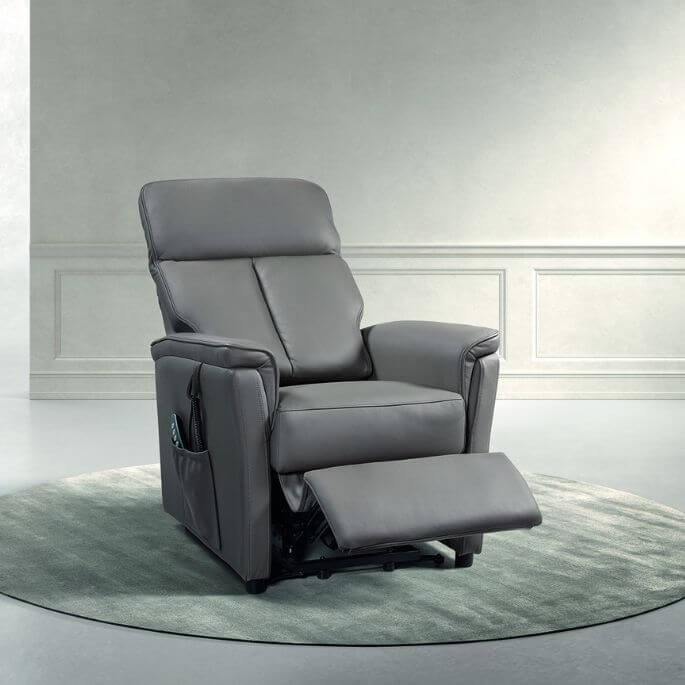 Fauteuil de relaxation électrique 2 moteurs avec releveur en cuir taupe Loriane